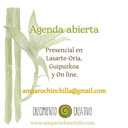 Imagen de una planta de bambú en acuarela con la frase: Te acompaño en tu proceso individual a través de la creatividad