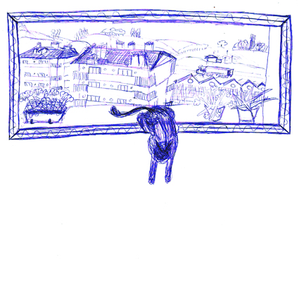 dibujo de un gato saltando desde un cuadro